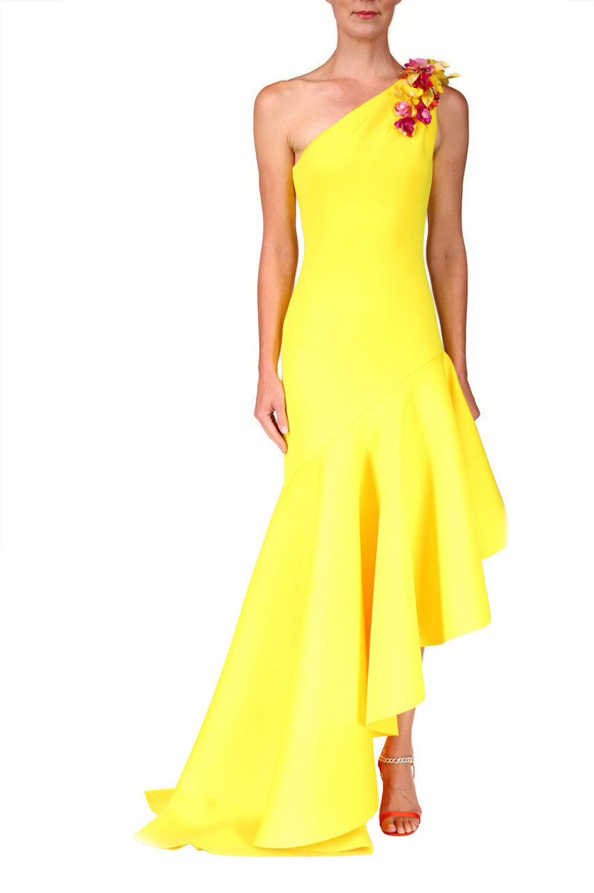 Yellow One-Shoulder Asymmetrical Gown ...